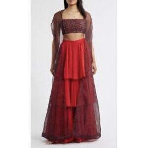 NEW,  Sani Organza Dupatta‎ Scarlet Fleur Size Medium Red